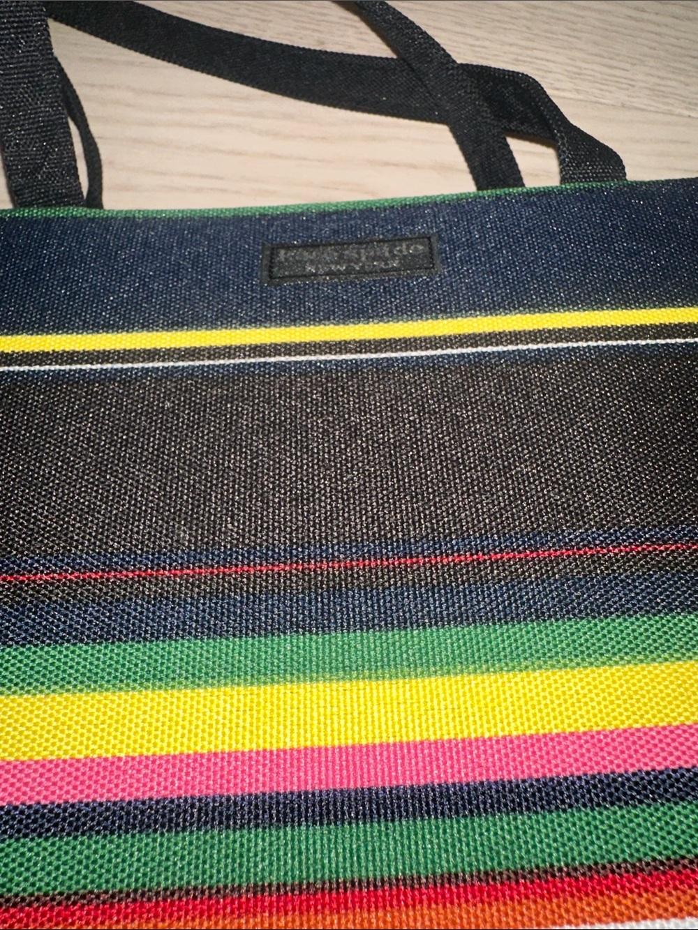 kate spade Multicolor Striped Canvas Tote - Green, Yellow, Pink, Red, Black